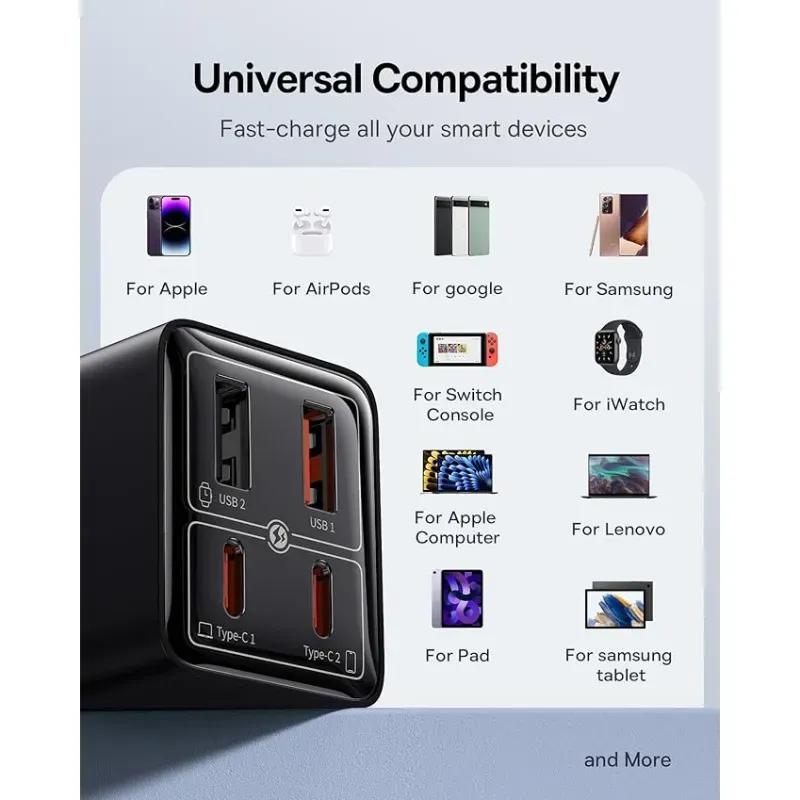 شارژر دیواری فست شارژ بیسوس مدل  GaN6 Pro Fast Charger 2C+2U 100W EU P10162705112-00 توان 100 وات image gallery