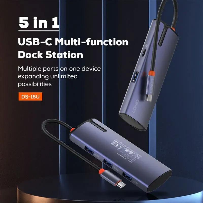 هاب 5 پورت تایپ سی الدینیو مدل  5in1 Type-c Hub Adapter DS-15H توان 100 وات image gallery