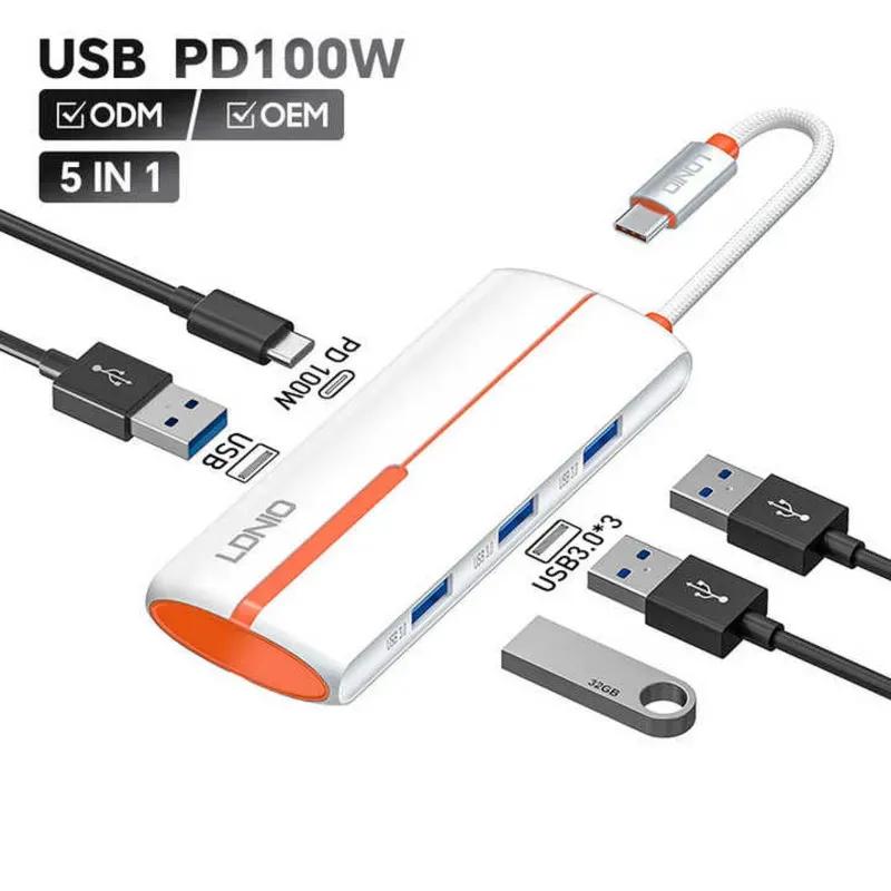 هاب 5 پورت تایپ سی الدینیو مدل 5in1 Type-c Hub Adapter DS-25U توان 100 وات image gallery