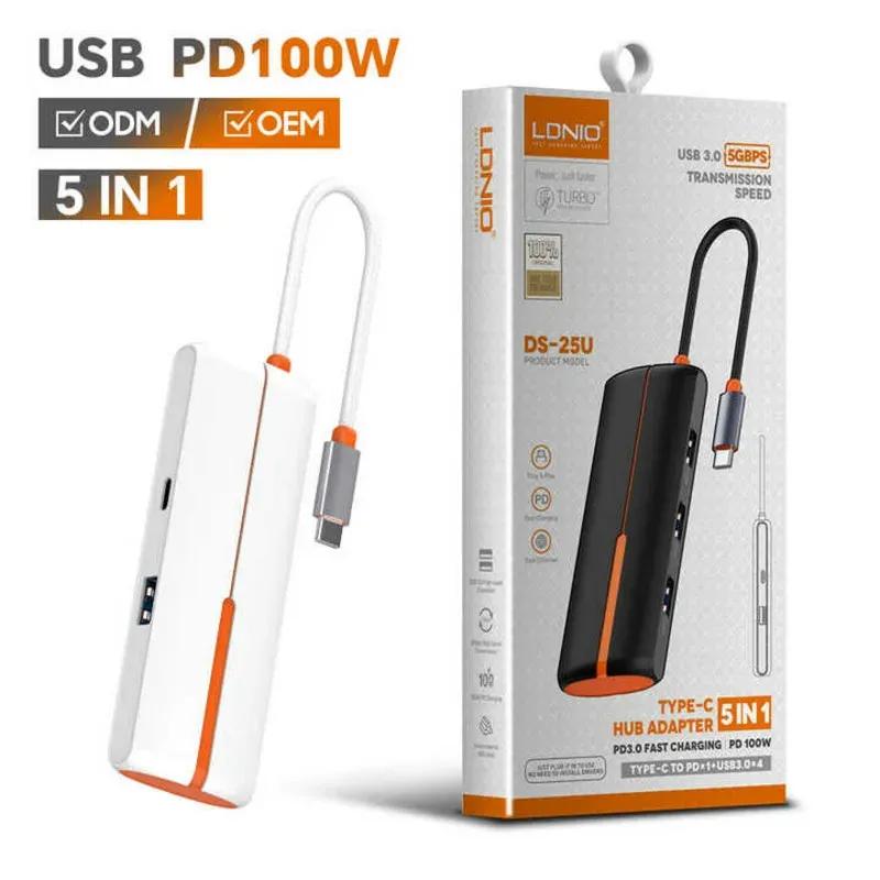 هاب 5 پورت تایپ سی الدینیو مدل 5in1 Type-c Hub Adapter DS-25U توان 100 وات image gallery