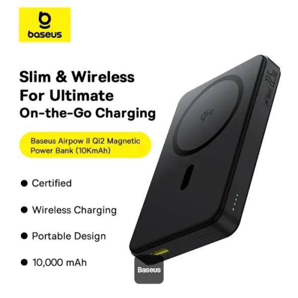 پاوربانک وایرلس 10000 مگنتی باسئوس مدل Airpow 2 Qi2 Magnetic P10080000123-00 توان 22.5 وات image gallery