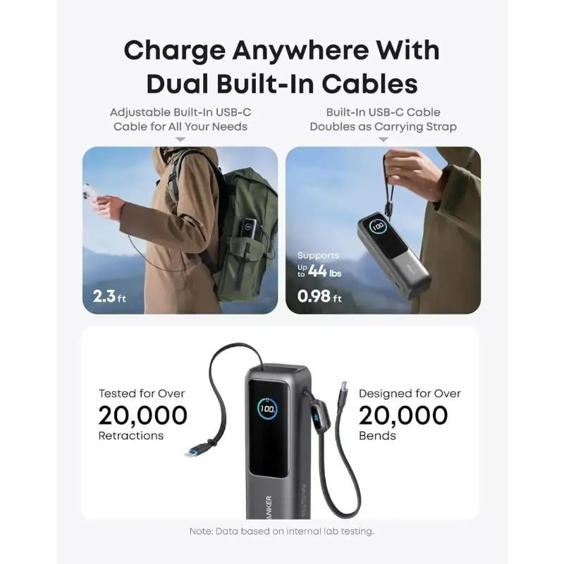 پاوربانک 25000 انکر مدل A1695 Zolo Power Bank توان 165 وات همراه با کابل متصل image gallery
