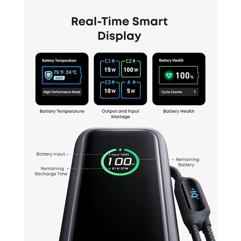 پاوربانک 25000 انکر مدل A1695 Zolo Power Bank توان 165 وات همراه با کابل متصل image gallery