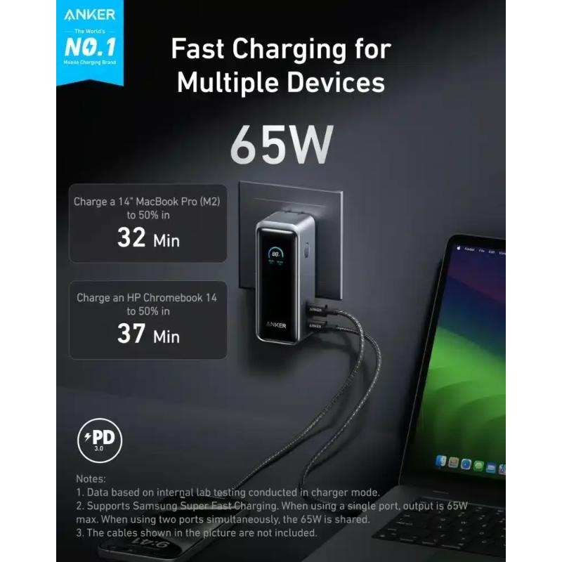 پاوربانک 9600 و شارژر دیواری انکر مدل A1339 Prime Power Bank توان 65 وات همراه با کابل تایپ سی image gallery