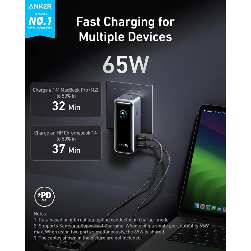 پاوربانک 9600 و شارژر دیواری انکر مدل A1339 Prime Power Bank توان 65 وات همراه با کابل تایپ سی image gallery