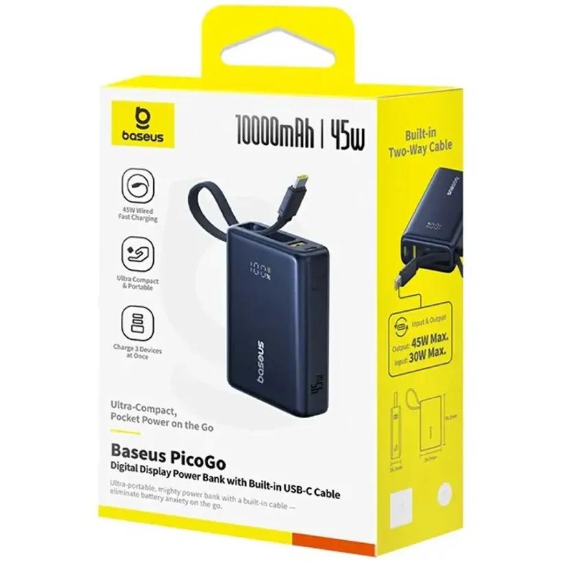 پاوربانک باسئوس مدل Picogo P10076803123 ظرفیت 10000mAh توان 45 وات همراه با کابل متصل image gallery