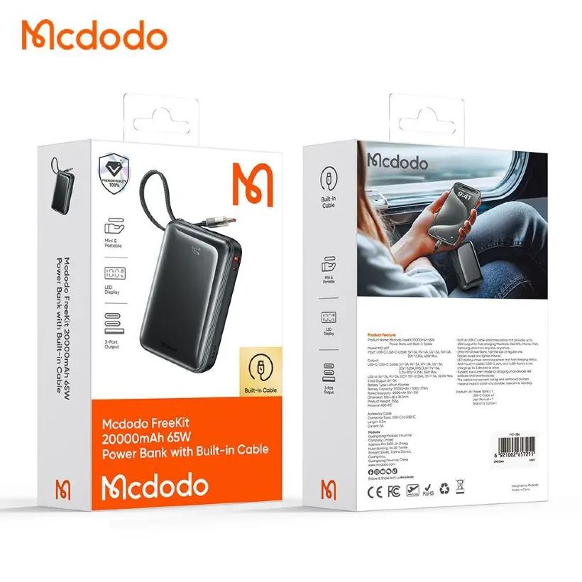 پاوربانک 20000 مک دودو مدل MC-6370 توان 65 وات همراه با کابل متصل image gallery