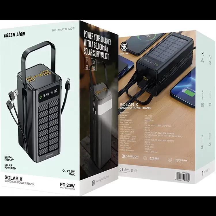 پاوربانک خورشیدی 60000 گرین لاین مدل Solar X GLPX50 GNSOL50PB60BK توان 22.5 وات و کابل متصل image gallery