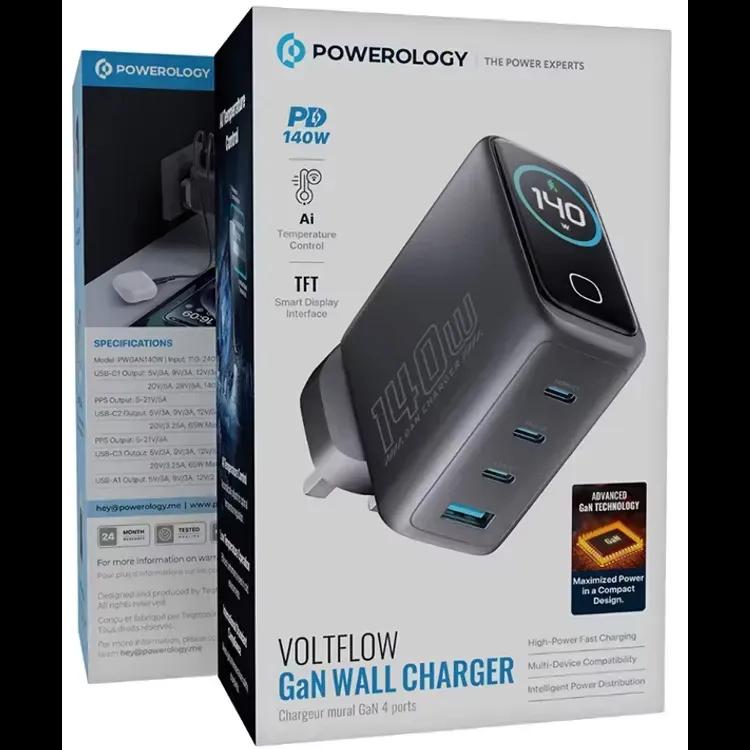 شارژر دیواری پاورولوژی مدل Voltflow GaN Wall Charger PWGAN140W توان 140 وات image gallery