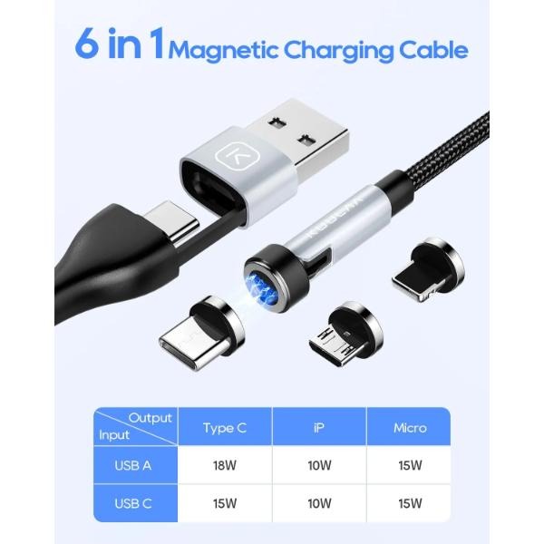 کابل شارژ مغناطیسی 6 در 1 کولا مدل KL-AC57  طول 1 متر ۱۵ وات image gallery