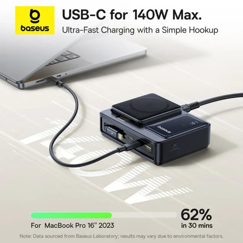 هاب شارژر 3 پورت و شارژر وایرلس بیسوس مدل P10170901123 Nomos Qi2 CCNMS140 توان 140 وات image gallery