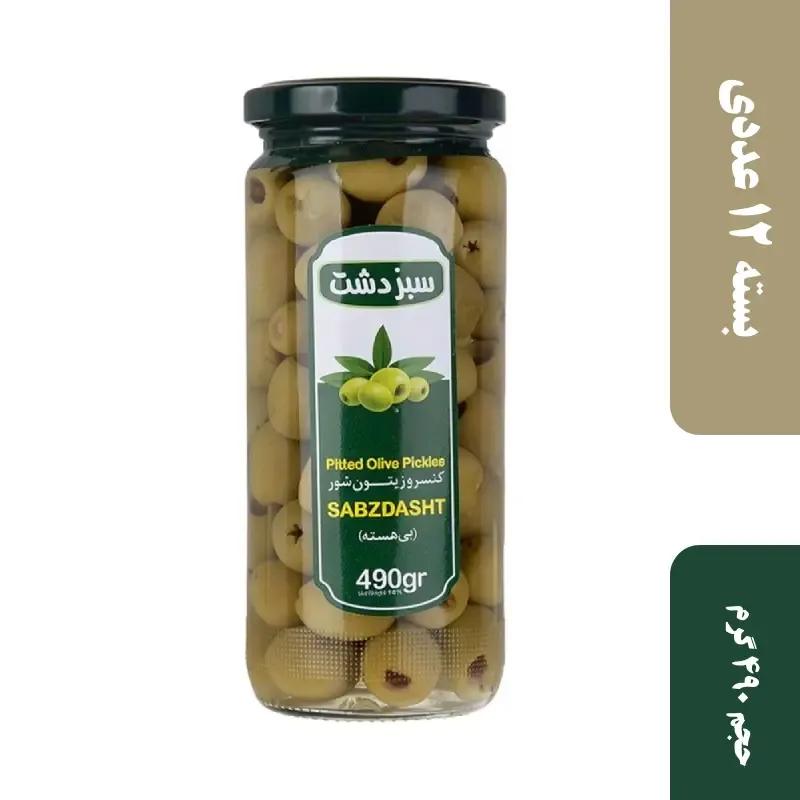 زیتون شور بی هسته سبز دشت وزن 490 گرمی (بسته 12 عددی) image gallery