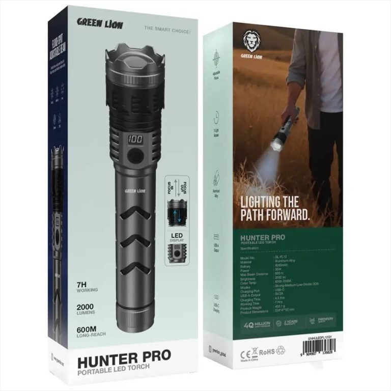 چراغ قوه گرین لاین مدل Green Lion Hunter Pro GNHULEDFL12GY برد 600 متر image gallery