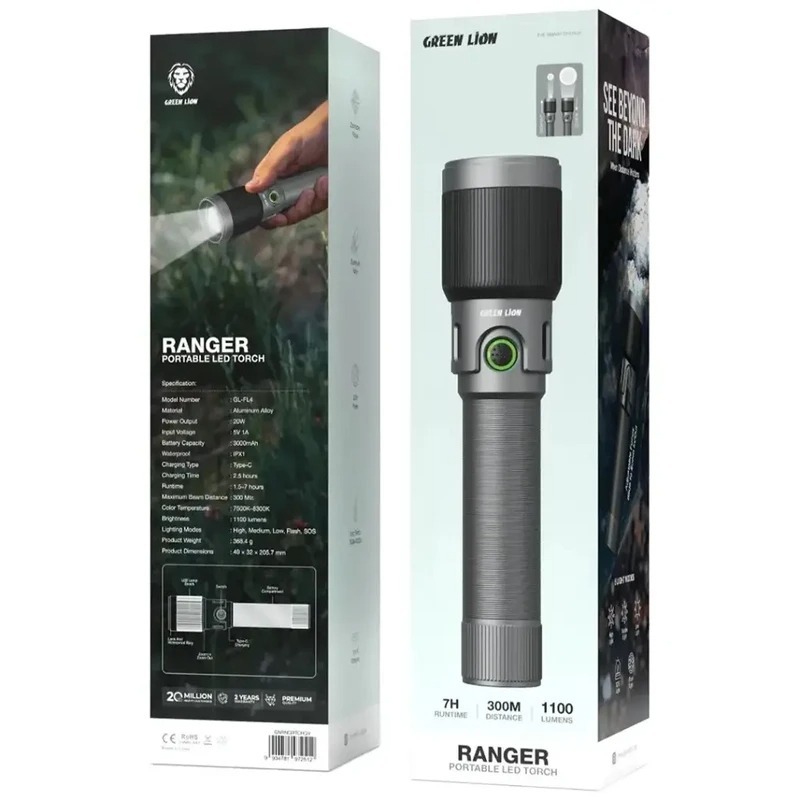 چراغ قوه گرین لاین مدل Green Lion Ranger Pro GNRNGRPRTHGY برد 300 متر image gallery