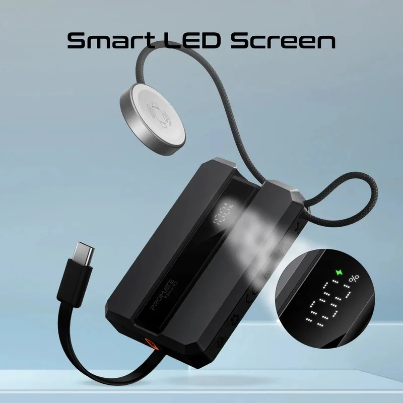 پاوربانک پرومیت مدل Promate NEO-10.BLACK به ظرفیت 10000 میلی‌ آمپر ساعت و دارای پد شارژ اپل واچ image gallery