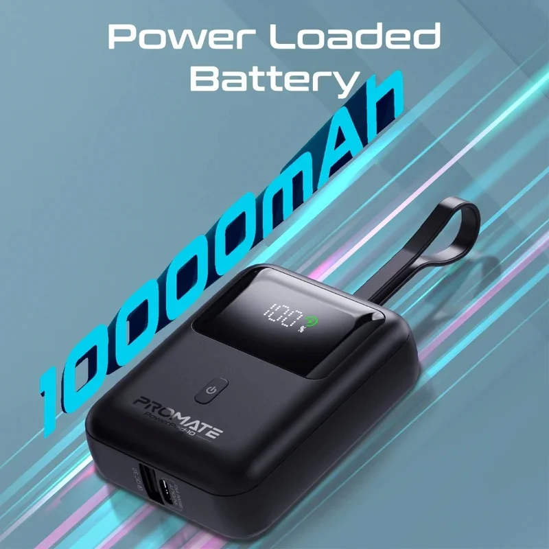 پاوربانک پرومیت مدل POWERPOD-10.BLACK به ظرفیت 10000 میلی‌آمپر ساعت دارای کابل داخلی USB-C image gallery