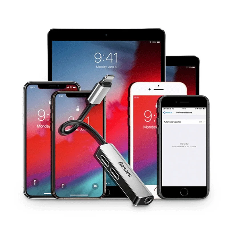 مبدل 1 به 3 لایتنینگ به جک 3.5mm و 2 لایتنینگ بیسوس مدل Baseus L52 - مشکی image gallery