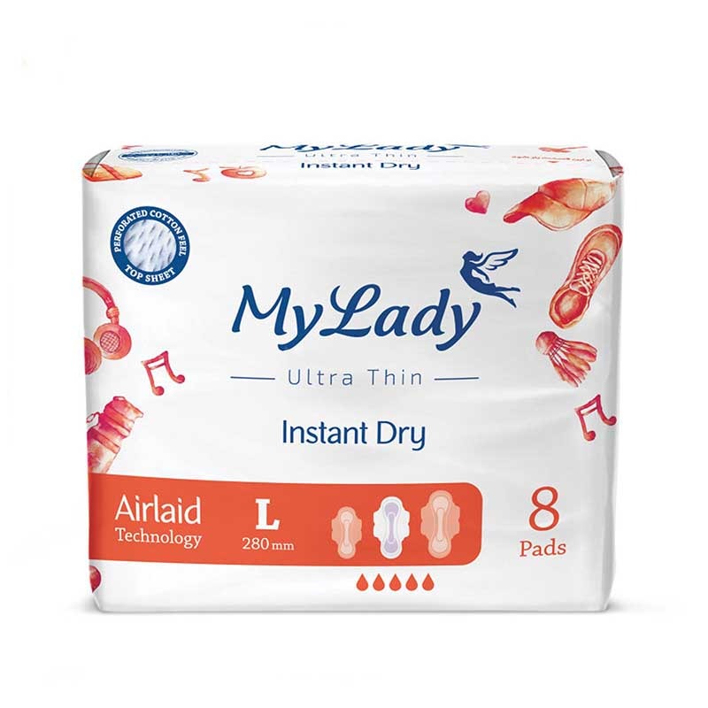 نوار بهداشتی بالدار مای لیدی اولترا سری (Instant Dry) سایز بزرگ بسته 8 عددی (کارتن 24 عددی)