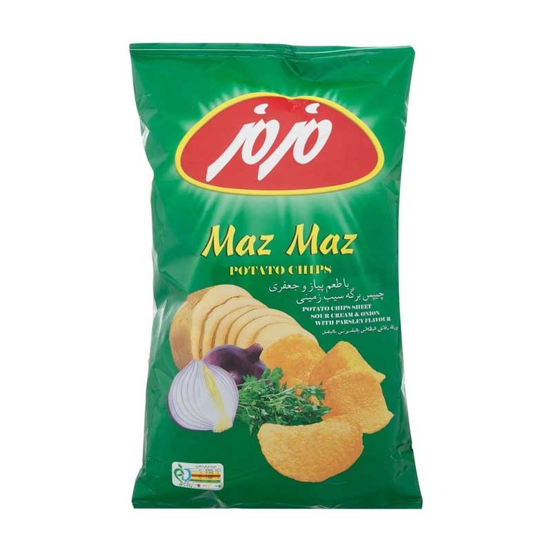 چیپس پیاز و جعفری مزمز وزن 60 گرمی (کارتن 40 بسته‌ای)