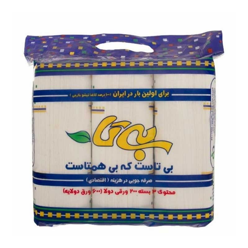 دستمال کاغذی پذیرایی بی تا مدل اقتصادی 200 برگ 2 لایه کد 750 سفید ساده بسته 3 عددی (12 بسته)