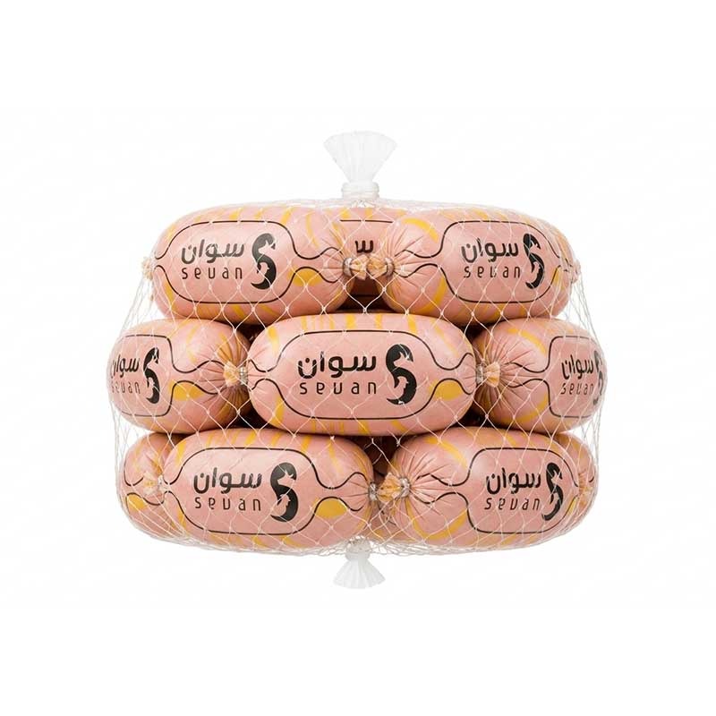 سوسیس کوکتل پنیری 70 درصد سوان وزن 500 گرم (بسته بندی توری)