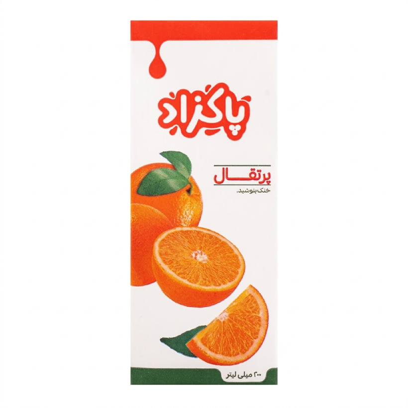 آبمیوه پرتقال پاکزاد حجم 200 میلی لیتری (کارتن 32 عددی)