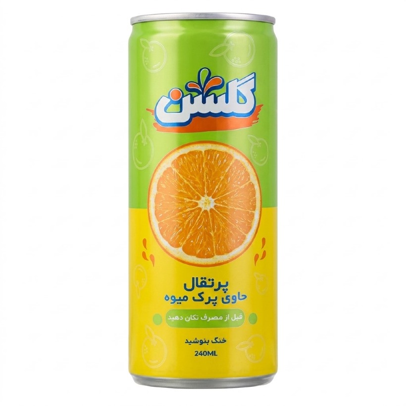 نوشیدنی بدون گاز پرتقال حاوی پرک میوه گلشن حجم 240 میلی لیتری (بسته 24 عددی)