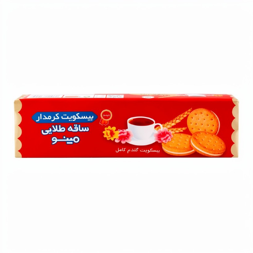 بیسکویت کرمدار گندم کامل ساقه طلایی مینو وزن 192 گرمی (کارتن 48 بسته‌ای)