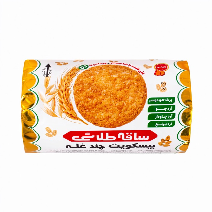 بیسکویت چند غله ساقه طلائی وزن 200 گرمی (کارتن 24 بسته‌ای)