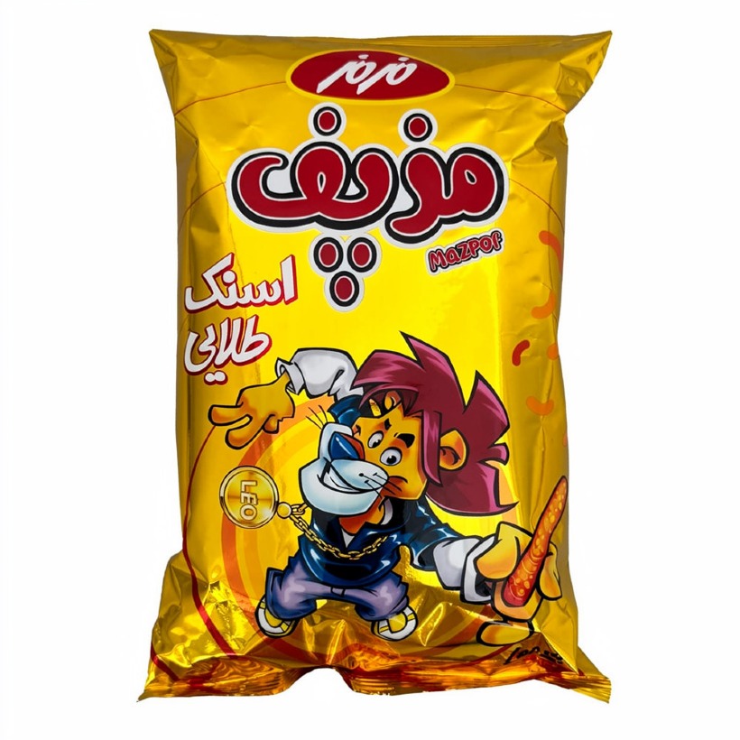 اسنک پنیری طلایی مزپف مزمز مدل لئو وزن 90 گرمی (کارتن 20 بسته‌ای)