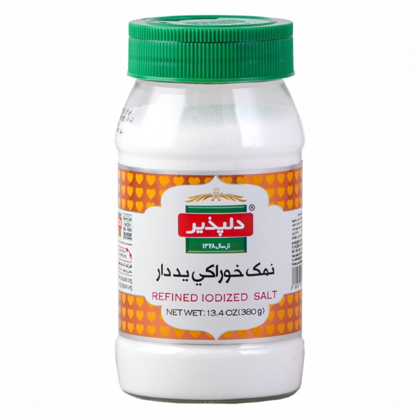 نمک خوراکی یددار دلپذیر وزن 380 گرمی (کارتن 24 عددی)