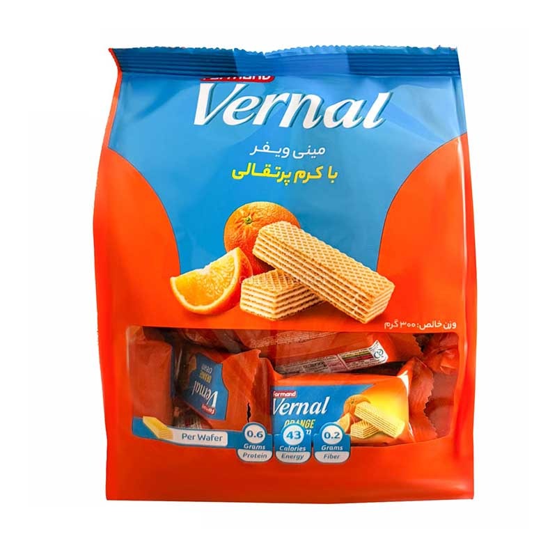 مینی ویفر ورنال فرمند با کرم پرتقالی وزن 300 گرمی (1 بسته)