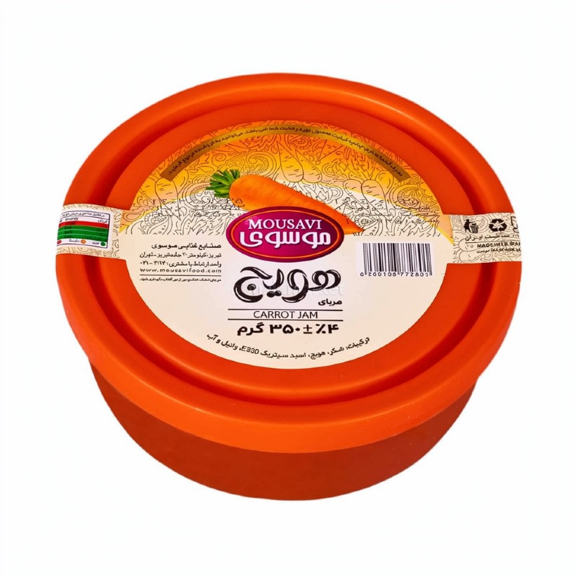 مربا هویج موسوی طرح ویترا وزن 350 گرمی (کارتن 12 عددی)