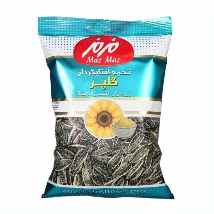 تخمه آفتابگردان گلپر مزمز وزن 105 گرمی (کارتن 16 بسته‌ای)