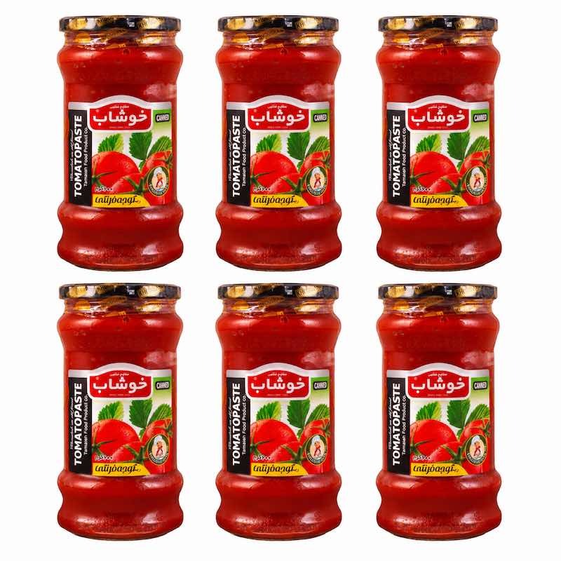 کنسرو رب گوجه فرنگی خوشاب ظرف شیشه ای وزن 600 گرمی (بسته 6 عددی)