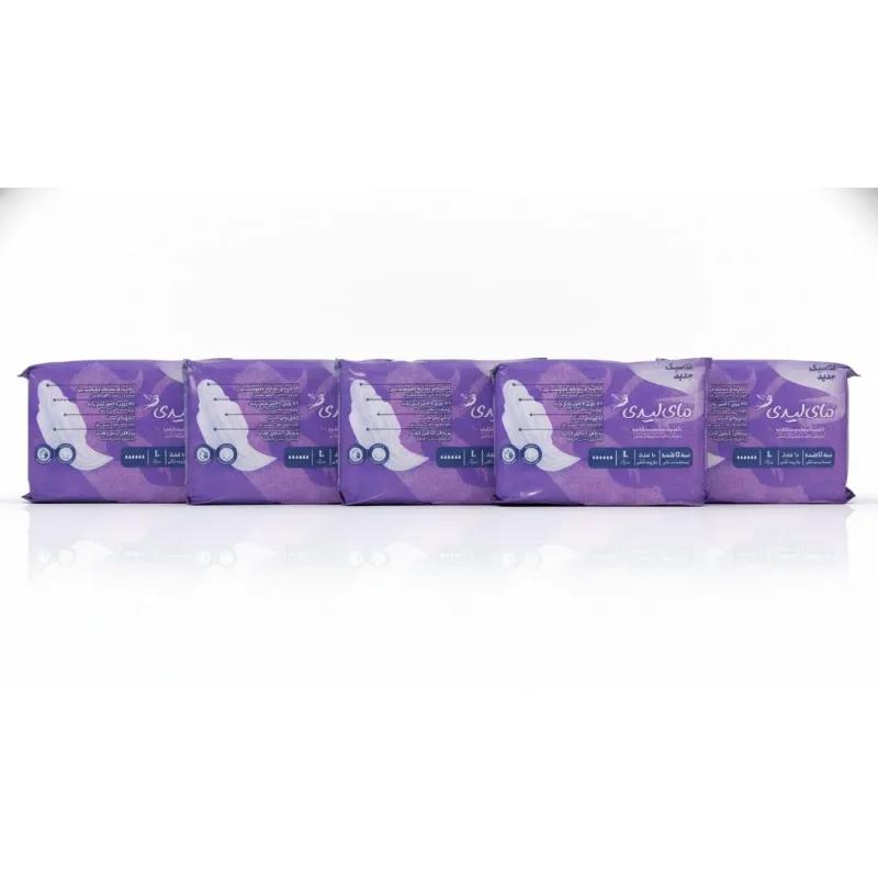 نوار بهداشتی بالدار مای لیدی مدل نیو کلاسیک New Classic Purple لایه رویی ساده سایز بزرگ بسته 10 عددی (کارتن 5 بسته‌ای)