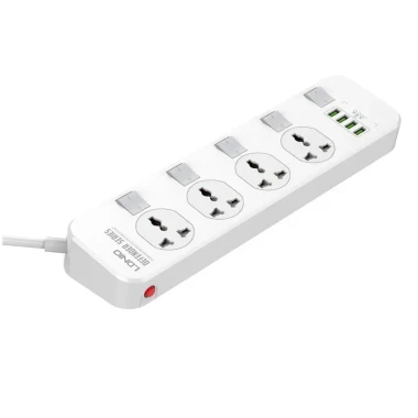 چند راهی برق و شارژر الدینیو مدل SC4408 Defender Series Power Strip EU دارای 4 پورت USB