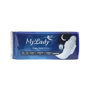 نوار بهداشتی بالدار مای لیدی مدل MyLady Classic Navy blue  سایز خیلی بزرگ بسته 10 عددی (کارتن 40 بسته‌ای)