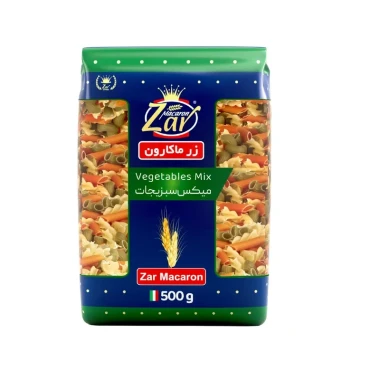 ماکارونی مدل میکس سبزیجات زرماکارون وزن 500 گرمی (کارتن 20 بسته‌ای)