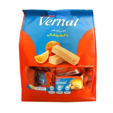 مینی ویفر ورنال فرمند با کرم پرتقالی وزن 300 گرمی (1 بسته)