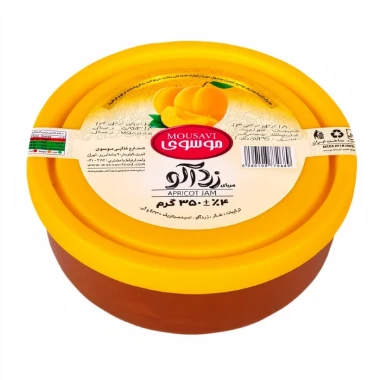 مربا زردآلو موسوی طرح ویترا وزن 350 گرمی (کارتن 12 عددی)