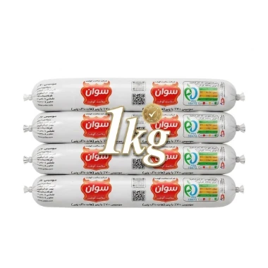  سوسیس هات داگ پنیر 70 درصد سوان وزن 1کیلوگرم(بسته بندی توری)