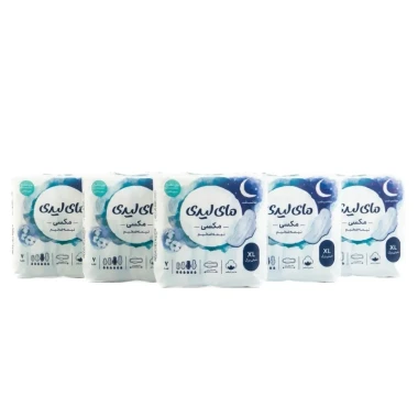 نوار بهداشتی بالدار مای لیدی مدل مکسی سری به نرمی ابریشم سایز خیلی بزرگ بسته 7 عددی (کارتن5 بسته‌ای)