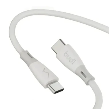 کابل شارژ سیلیکونی ‌USB-C به ‌USB-C بودی مدل Budi DC202TT12W توان 65 وات طول 1.2 متر - سفید
