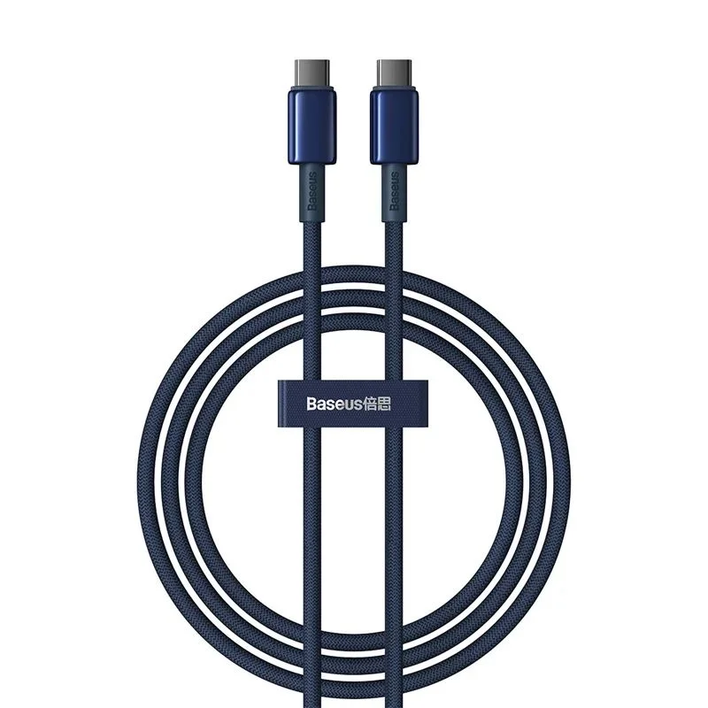 کابل شارژ سریع USB-C به USB-C بیسوس مدل Baseus Tungsten Gold 100W طول 1m - سرمه‌ای