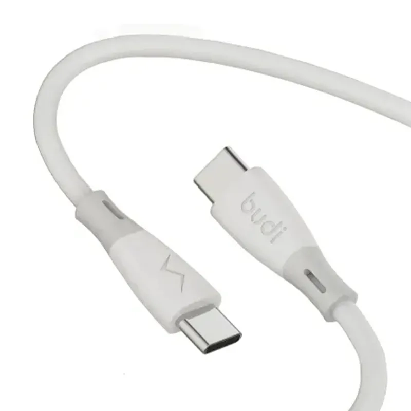 کابل شارژ سیلیکونی ‌USB-C به ‌USB-C بودی مدل Budi DC202TT12W توان 65 وات طول 1.2 متر - سفید