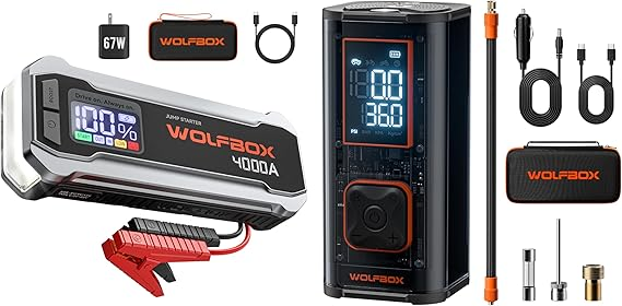 جامپ استارتر Wolfbox 4000A با 12000mAh و 150PSI